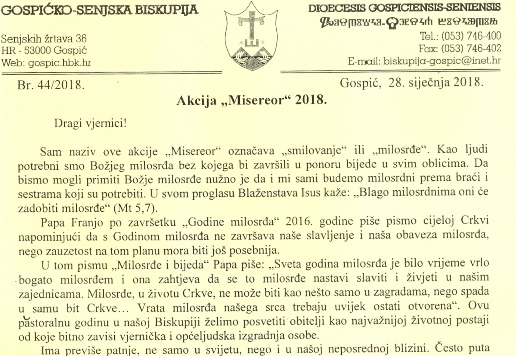 Uključimo se u akcija "Misereor" 2018.