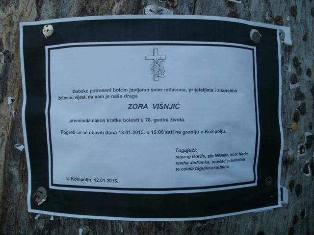 Sprovod u Kompolju - oproštaj od Zore Višnjić